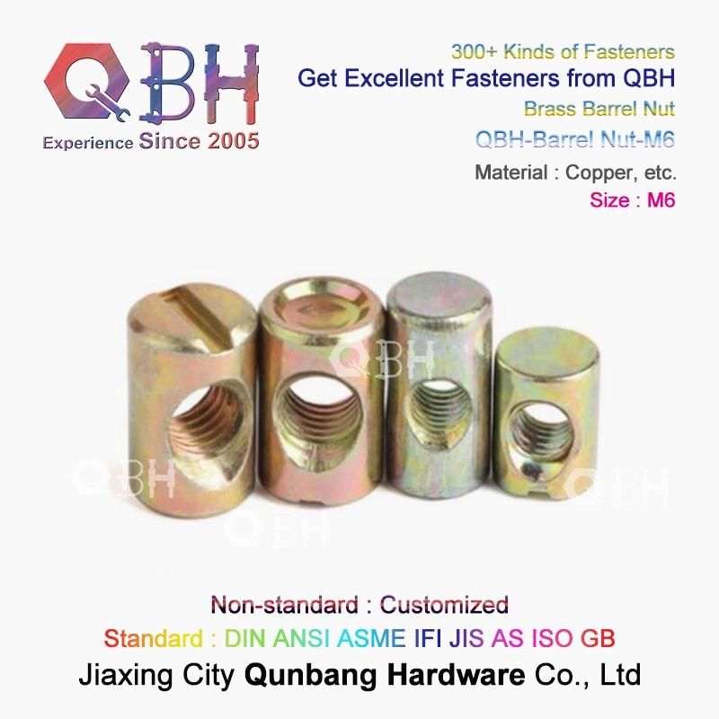 Qbh Standard & Customized Female Negative Thread Sleeve Barrel Cross-Bar Cross Rod Hole Slotted Furniture Spare Nut Part