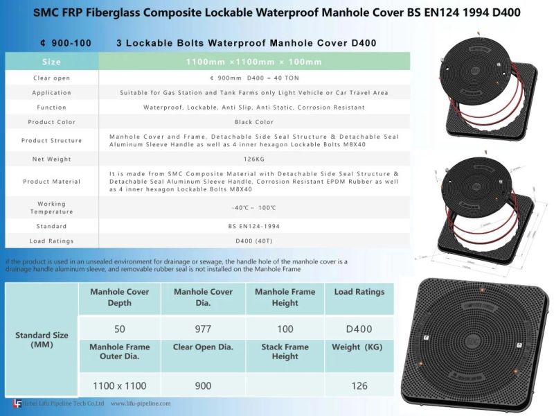 High Quality Pertrol Gas Station SMC Composite Watertight Manhole Covers Fiberglass Resin Waterproof Manhole Cover FRP Sealed Lock Inspection Manhole Well Cover