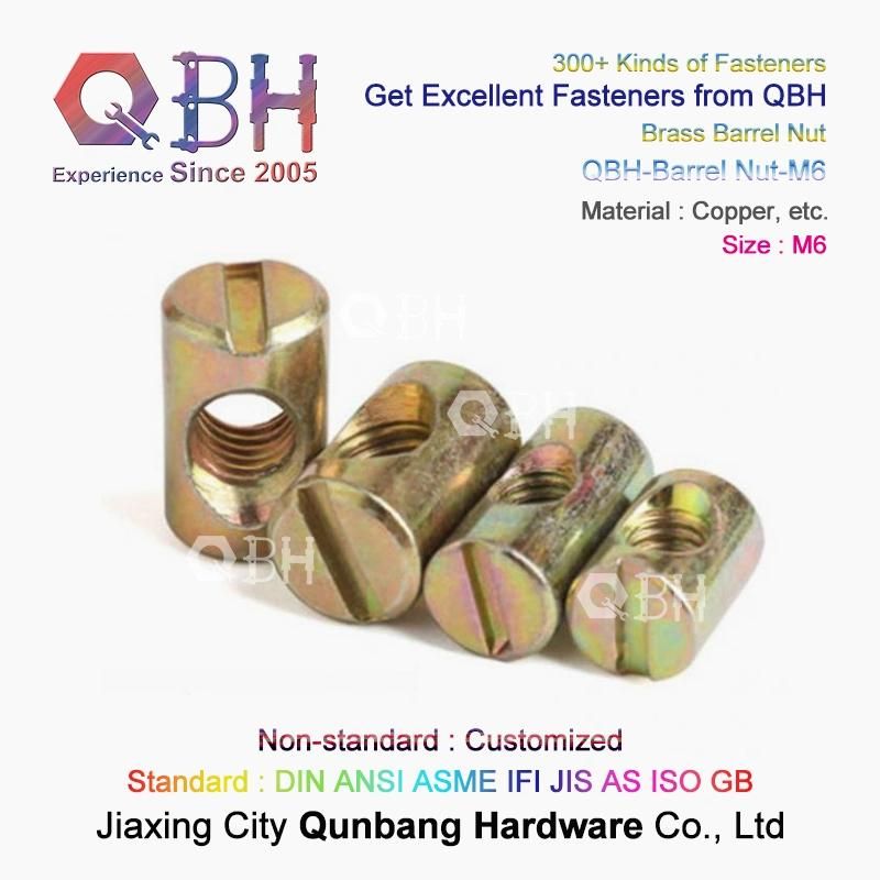 Qbh Standard & Customized Female Negative Thread Sleeve Barrel Cross-Bar Cross Rod Hole Slotted Furniture Spare Nut Part