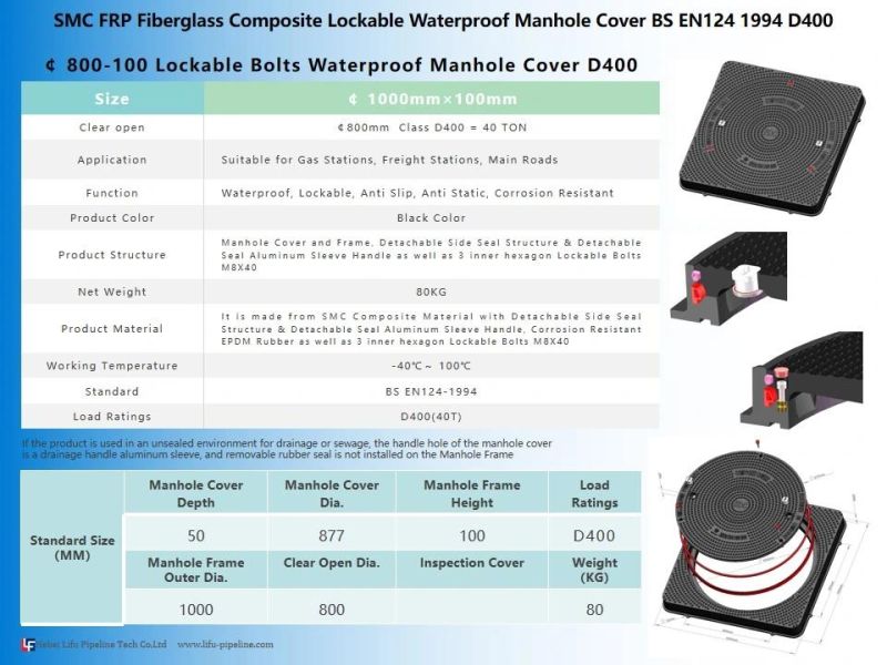 High Quality Clear Open 800mm SMC Composite Watertight Round Manhole Cover and Frame Resin Waterproof Heavy Duty Manhole Cover FRP GRP Lock Seal Manhole Cover