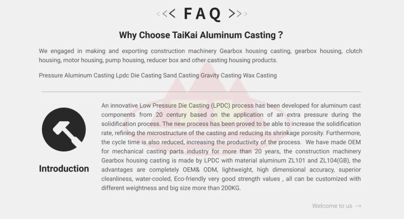 Takai OEM Aluminum Die Casting for Construction Machinery Offer The Sample