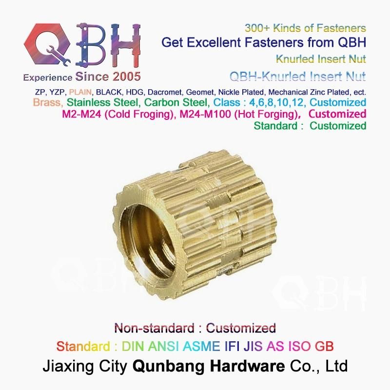 Qbh Customized Brass Copper Round Head Blind Knurled Double Internal Thread Insert Rod Nipple Connector Contacting Fitting