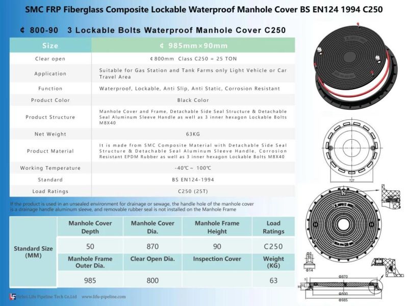 High Quality Clear Open 800mm SMC Composite Watertight Round Manhole Cover and Frame Resin Waterproof Heavy Duty Manhole Cover FRP GRP Lock Seal Manhole Cover