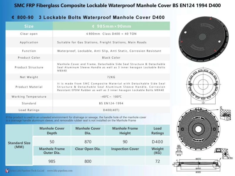 High Quality Clear Open 800mm SMC Composite Watertight Round Manhole Cover and Frame Resin Waterproof Heavy Duty Manhole Cover FRP GRP Lock Seal Manhole Cover