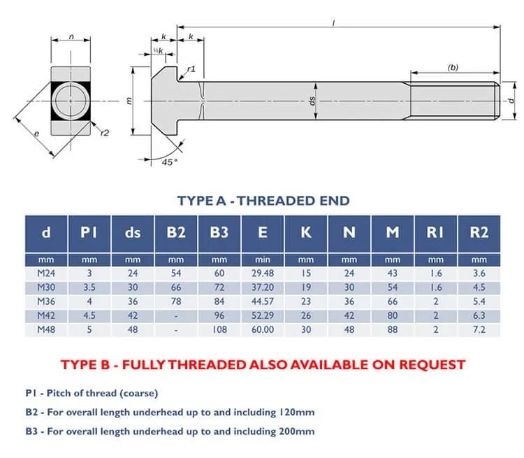 Densen Customized Carbon Steels Forgings Hammerhead T Bolts for Civil Engineering Fabricated Foundation Boxes or Tubes