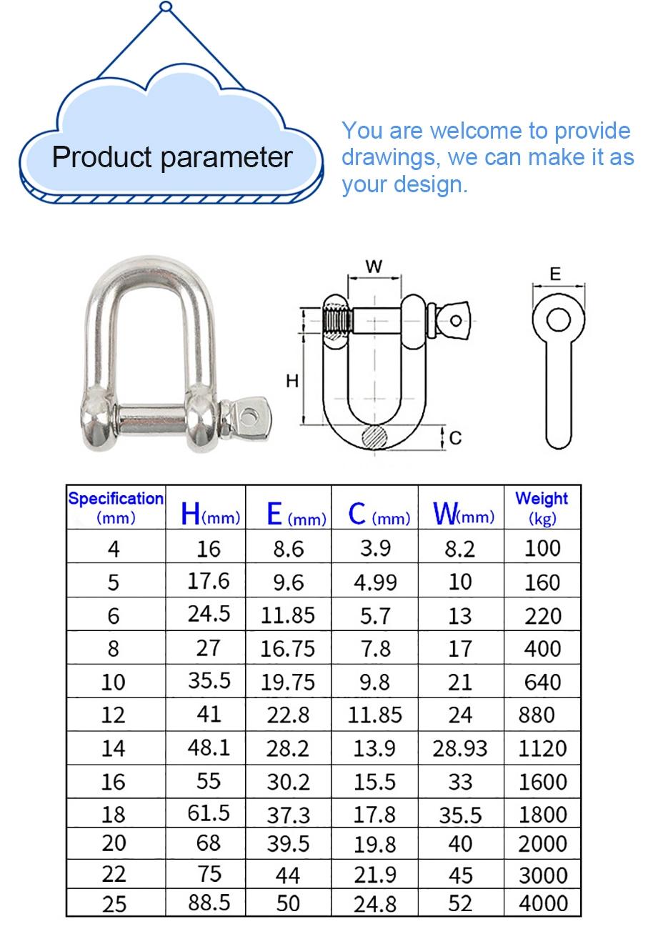 Hot Forging Stainless Steel D/Bow Shackles with Screw Pin for Paracord Bracelet